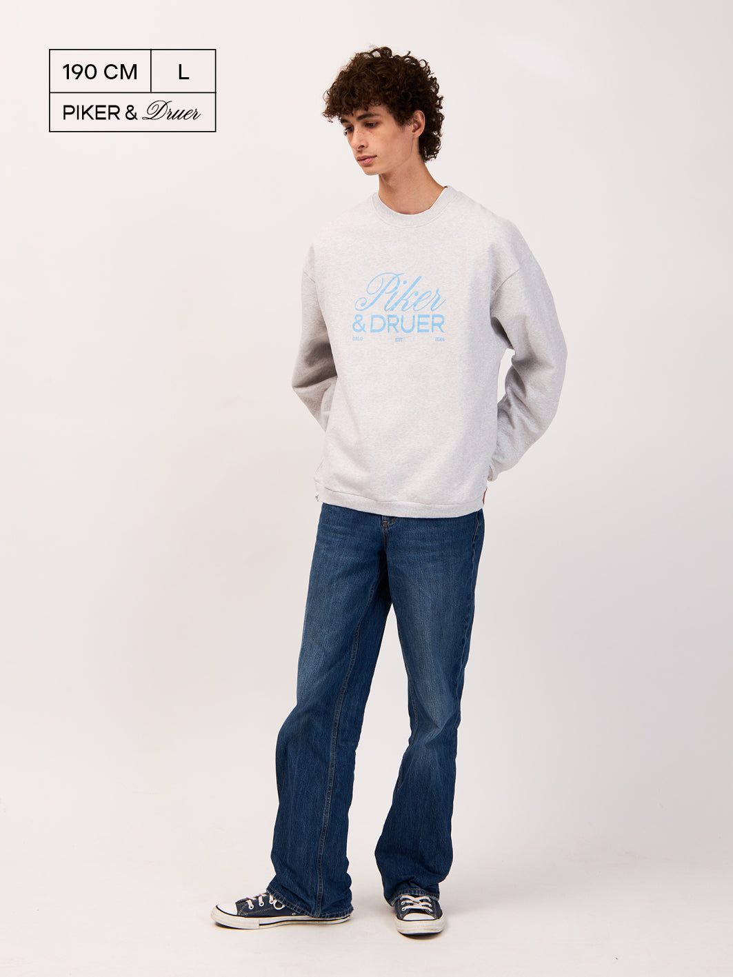Piker&Druer Crewneck - Grey melange with light blue P&D logo