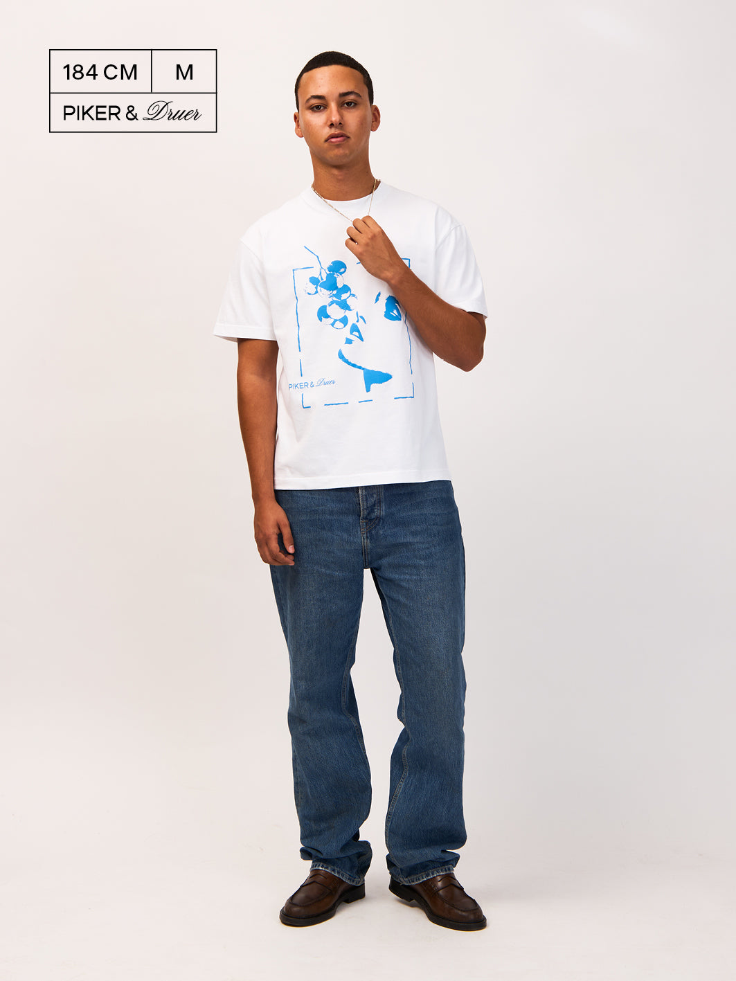 Piker&Druer T-shirt – white with blue print