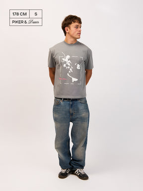 Piker&Druer T-shirt – vintage grey with white and pink print