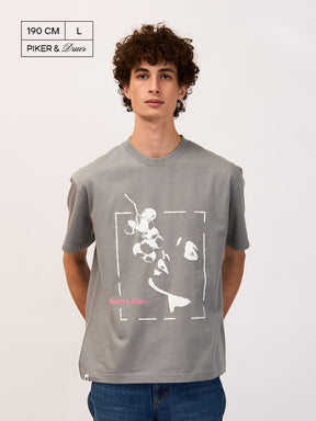 Piker&Druer T-shirt – vintage grey with white and pink print