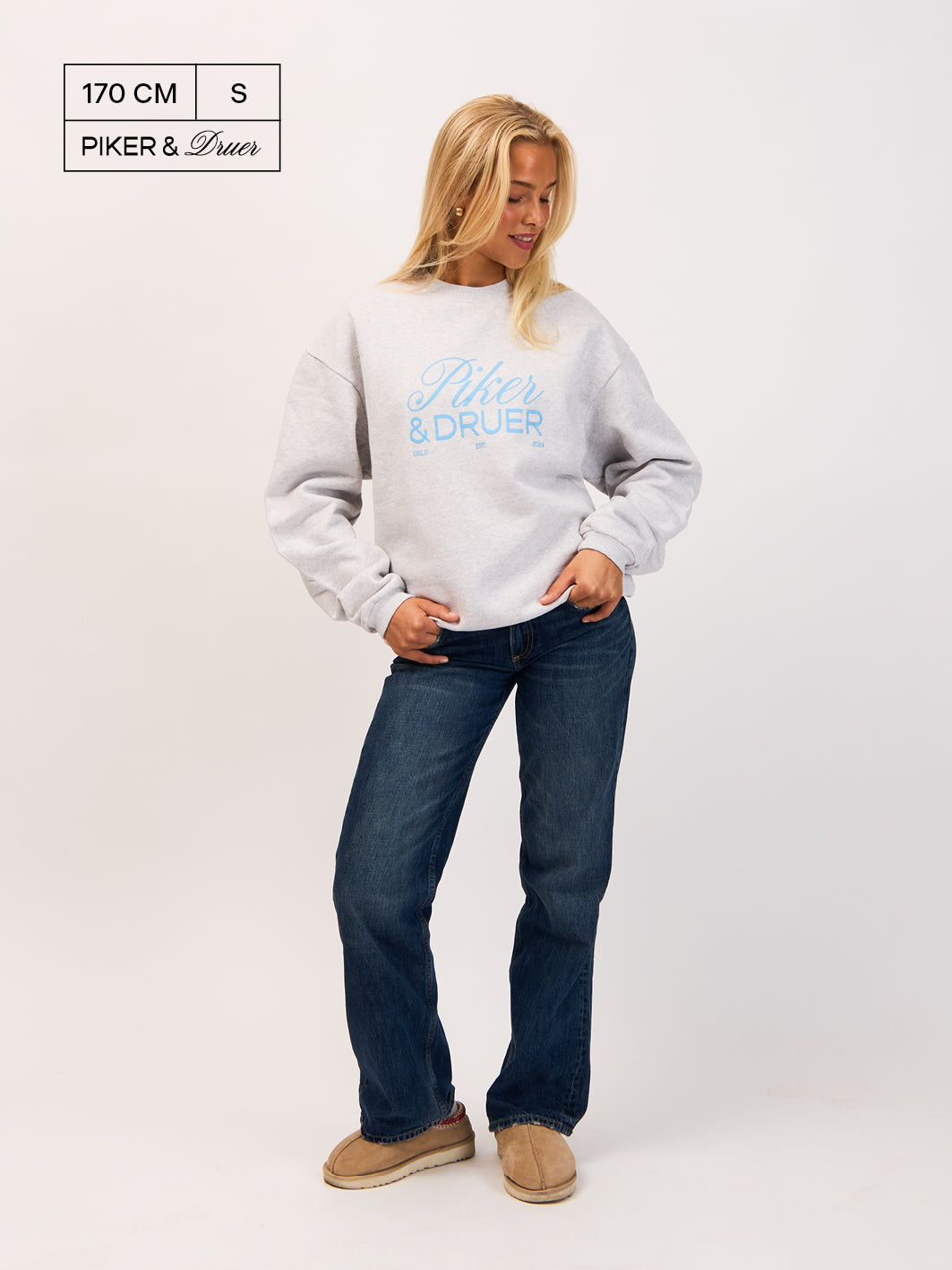 Piker&Druer Crewneck - Grey melange with light blue P&D logo