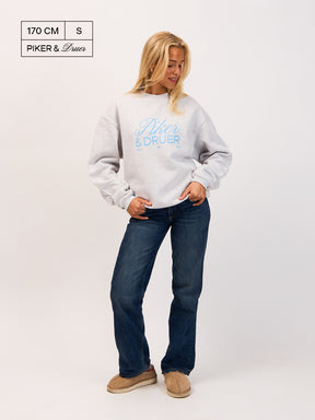 Piker&Druer Crewneck - Grey melange with light blue P&D logo