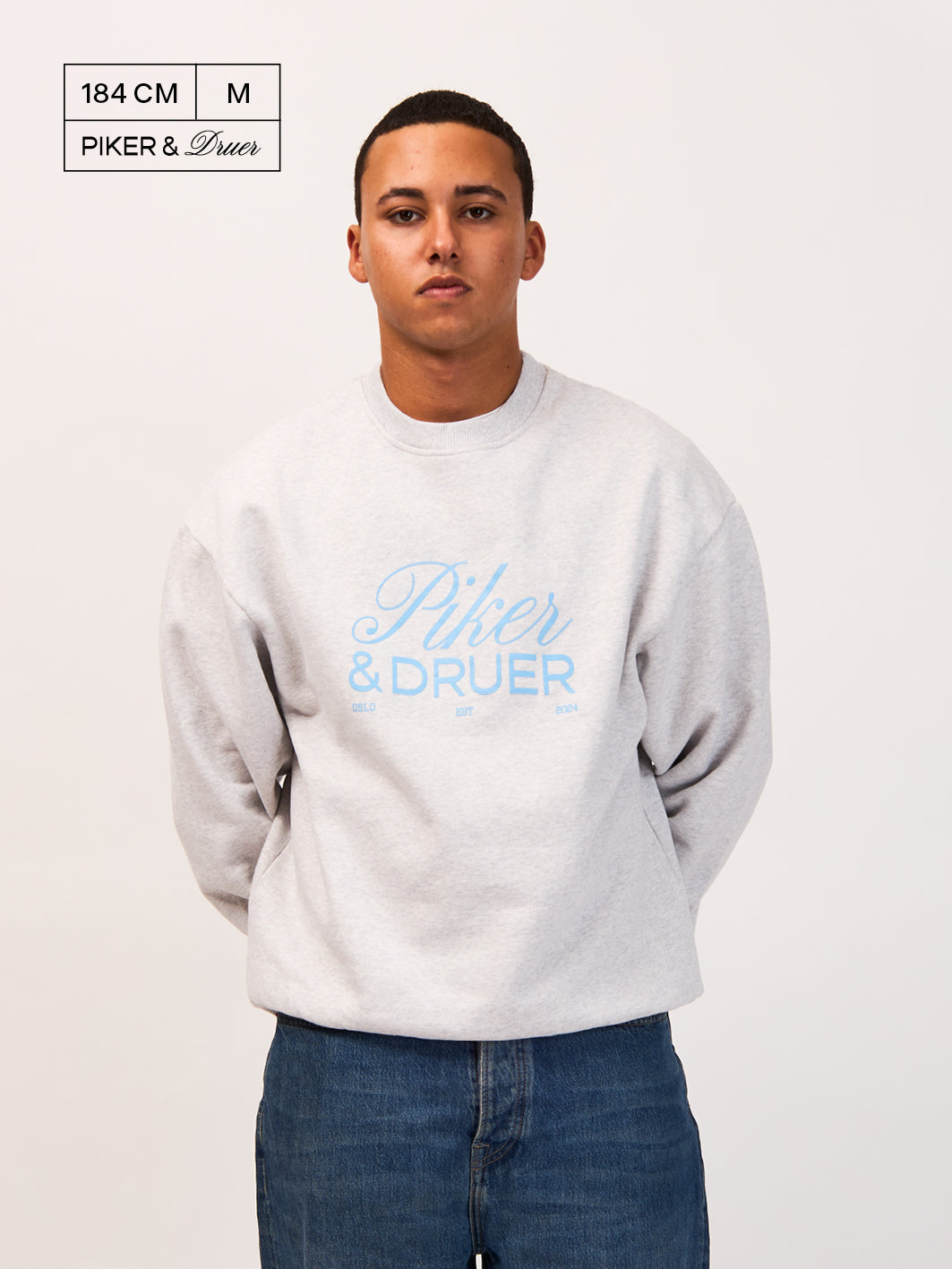 Piker&Druer Crewneck - Grey melange with light blue P&D logo