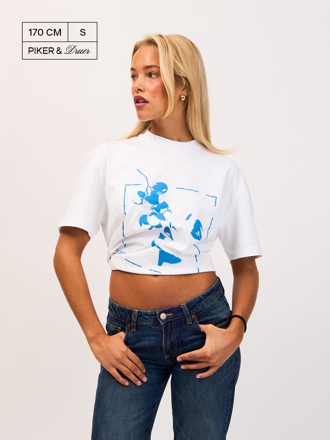 Piker&Druer T-shirt – white with blue print