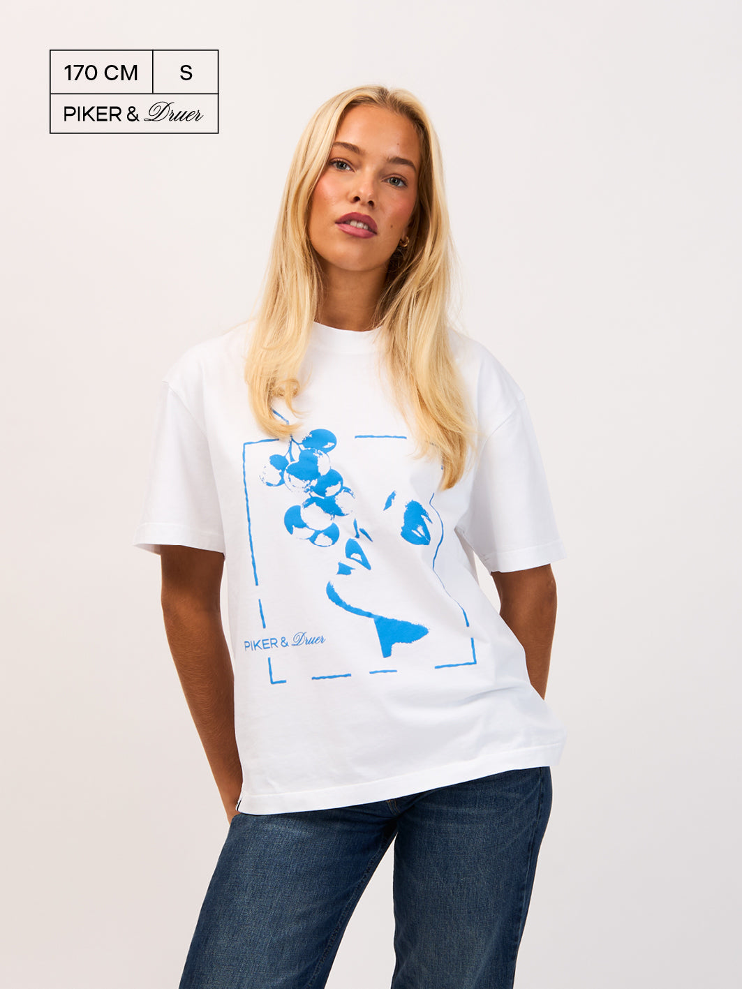 Piker&Druer T-shirt – white with blue print