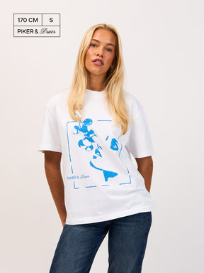 Piker&Druer T-shirt – white with blue print